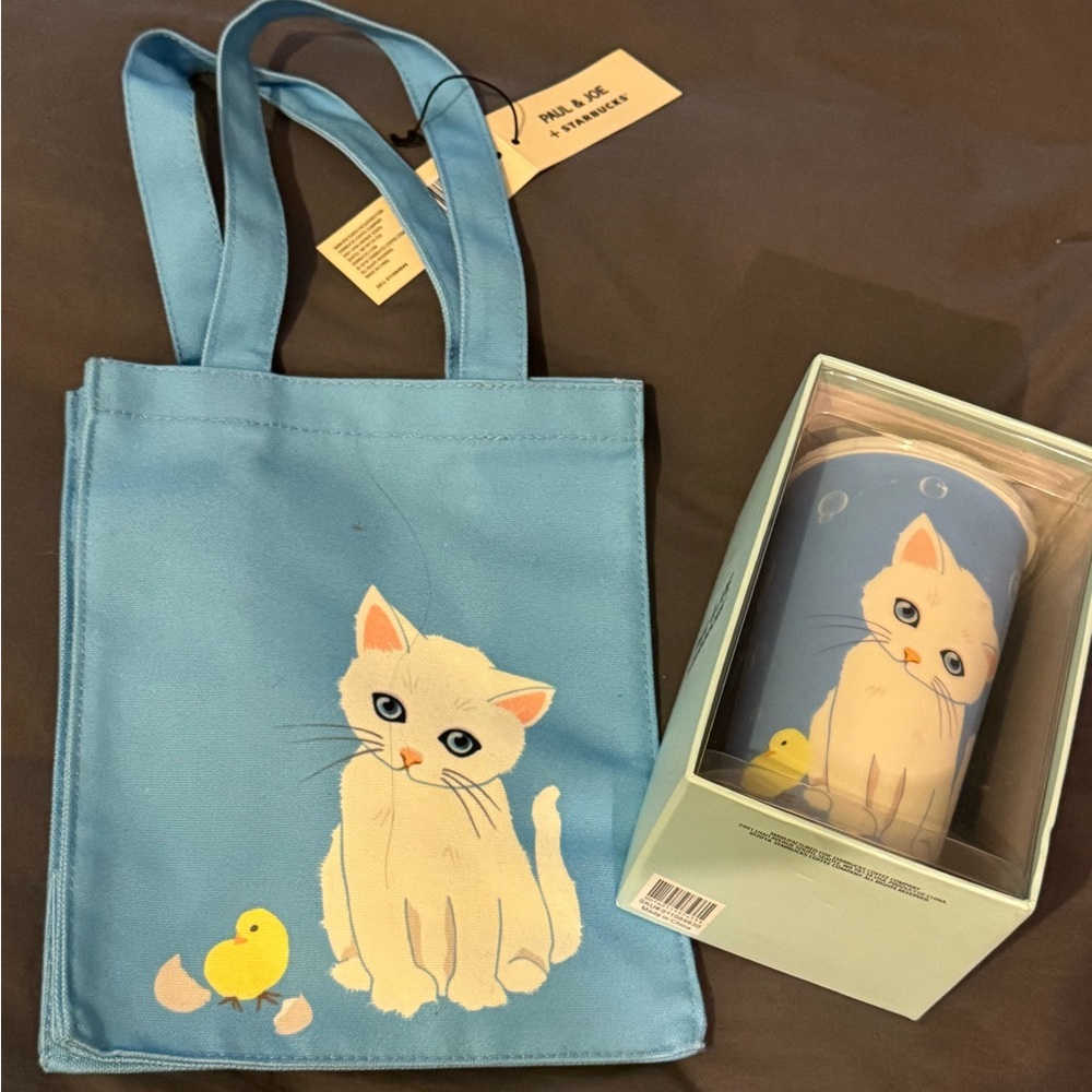 Starbucks Blue Cat Tote and Tumbler Set